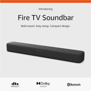 Presentamos la Barra de Sonido Amazon Fire TV, altavoz 2.0 con DTS Virtual:X y Dolby Audio, conectividad Bluetooth.