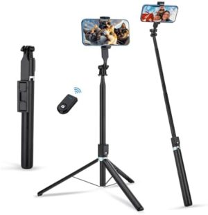 Selfie Stick Phone Tripod Stand: 70″ 178cm Extendable 3 in 1 Travel Tripod with Detachable Wireless Remote and Phone Holder Compatible with iPhone 15 14 13 12 11 Android Phone Samsung