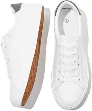 FRACORA Zapatos de tenis blancos para hombre, zapatillas de deporte de moda bajas de cuero de la PU zapato casual para hombres