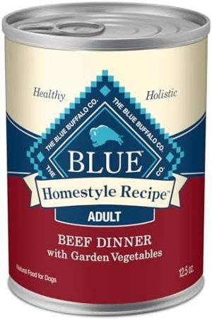 Blue Buffalo Homestyle Recipe Adult Wet Dog Food, Made with Natural Ingredients, Beef Dinner With Garden Vegetables, 12.5-oz. Cans (Pack of 12)