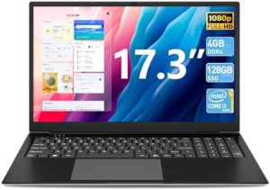 SGIN Laptop Computer, 17.3 Inch Laptops 4GB RAM 128GB SSD, Intel Core i3-5005U Processors, FHD IPS 1920×1080, Lightweight Notebook, 2.4/5G WiFi, BT5.0, USB 3.2, Type-C, Mini-Hdmi, 60800mWh Battery