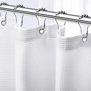 NEATERIZE Shower Curtain White – Hotel Style Shower Curtains for Bathroom with Waffle Design, 72×72 Inches – White Fabric Shower Curtain – Cortinas de Baño Elegantes