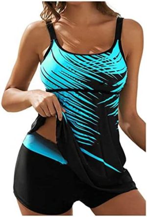 Modest Tankini Swimsuits for Women Two Piece Tummy Control Bathing Suits Athletic Tank Top with Boyshorts Swimwear M