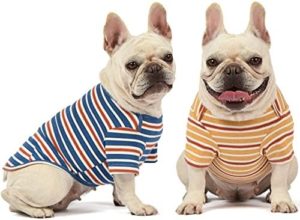 Dog Shirts Cotton Striped T-Shirt, Summer Pet Clothes for Small Dogs, 2-Pack Soft Puppy Apparel Cat Tee, Breathable Stretchy, Blue Yellow S