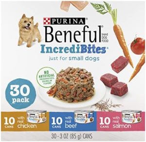 Purina Beneful Small Breed Wet Dog Food Variety Pack, IncrediBites With Real Beef, Chicken or Salmon – (Pack of 30) 3 oz. Cans