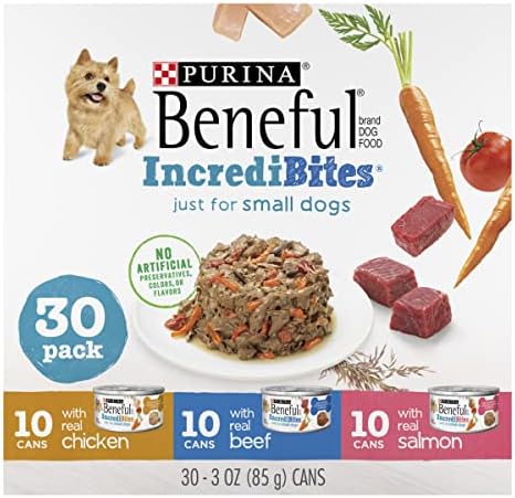 Purina Beneful Small Breed Wet Dog Food Variety Pack, IncrediBites With Real Beef, Chicken or Salmon – (Pack of 30) 3 oz. Cans Purina Beneful Small Breed Wet Dog Food Variety Pack, IncrediBites With Real Beef, Chicken or Salmon – (Pack of 30) 3 oz. Cans